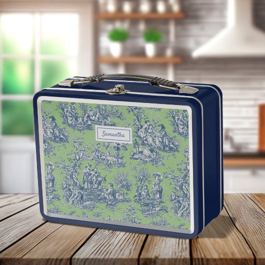  blauw groen toile de jouy bedrukt