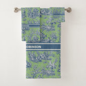  blauw groen toile de jouy bedrukt bad handdoek (Insitu)