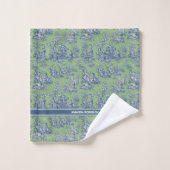  blauw groen toile de jouy bedrukt bad handdoek (Wasdoekje)