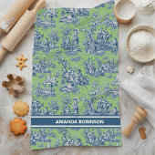 blauw groen toile de jouy bedrukt theedoek