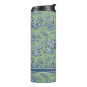  blauw groen toile de jouy bedrukt thermosbeker (Gedraaid links)
