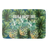 Blauw Groen Tropisch Bladeren Ananas Badmat (Voorkant)