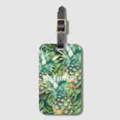 Blauw Groen Tropisch Bladeren Ananas Bagagelabel (Voorkant (verticaal))