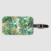 Blauw Groen Tropisch Bladeren Ananas Bagagelabel (Voorkant (horizontaal))