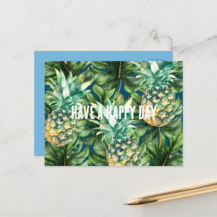Blauw Groen Tropisch Bladeren Ananas Briefkaart