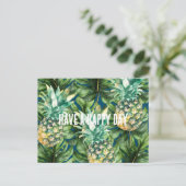 Blauw Groen Tropisch Bladeren Ananas Briefkaart (Staand voorkant)
