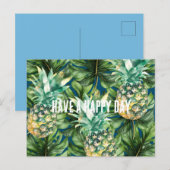 Blauw Groen Tropisch Bladeren Ananas Briefkaart (Voorkant / Achterkant)