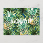 Blauw Groen Tropisch Bladeren Ananas Briefkaart (Voorkant)