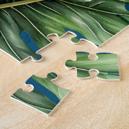 Blauw Groen Tropisch Bladeren Ananas Legpuzzel (Zijkant)
