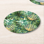Blauw Groen Tropisch Bladeren Ananas Ronde Kartonnen Onderzetter (Gebogen)