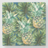 Blauw Groen Tropisch Bladeren Ananas Stenen Onderzetter (Voorkant)
