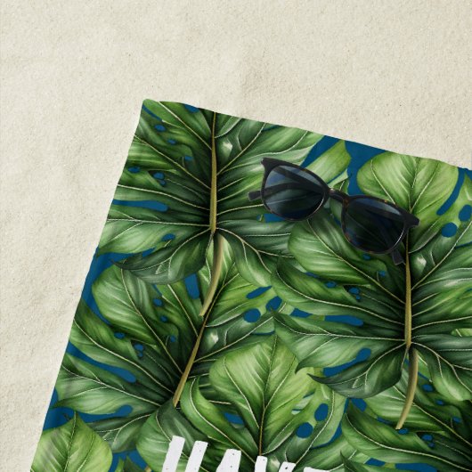 Blauw Groen Tropisch Bladeren Ananas Strandlaken (In situ)