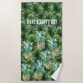 Blauw Groen Tropisch Bladeren Ananas Strandlaken (Voorkant)