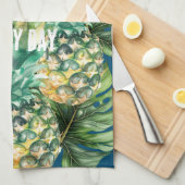 Blauw Groen Tropisch Bladeren Ananas Theedoek (Quarter Fold)
