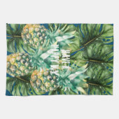 Blauw Groen Tropisch Bladeren Ananas Theedoek (Horizontaal)