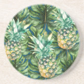 Blauw Groen Tropisch Bladeren Ananas Zandsteen Onderzetter (Voorkant)