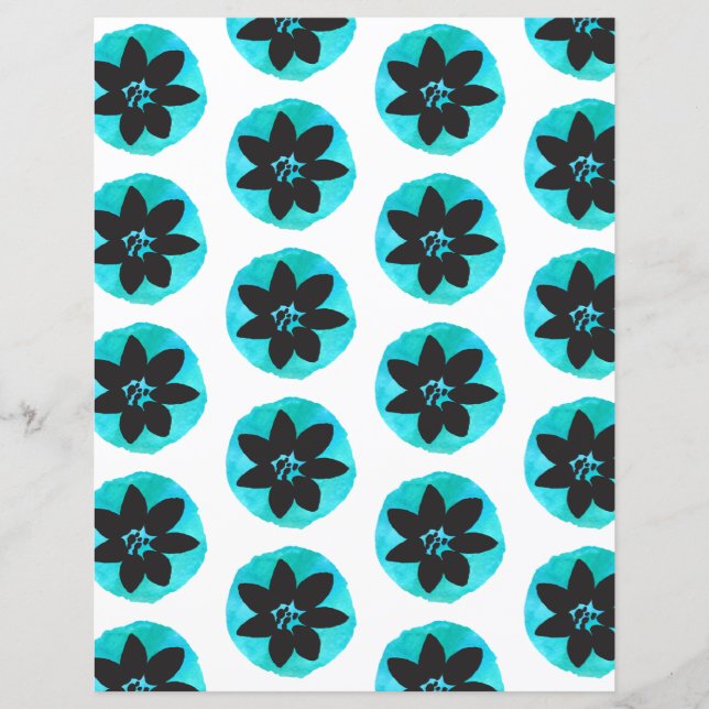 Blauw Groen Tropisch Bloempatroon Scrapbook Papier (Voorkant)