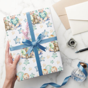 Blauw Groen Twin Baby Boys Baby shower of Nieuwe B Cadeaupapier