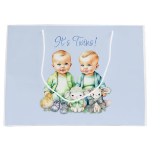 Blauw, Groen Twins Waterverf Baby shower Groot Cadeauzakje