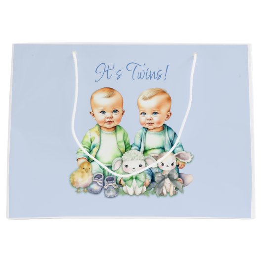 Blauw, Groen Twins Waterverf Baby shower Groot Cadeauzakje (Voorkant)