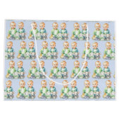 Blauw, Groen Twins Waterverf Baby shower Groot Cadeauzakje (Achterkant)