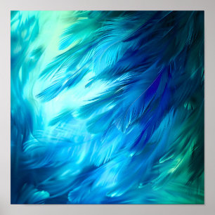 Blauw Groen Veer Abstract Poster