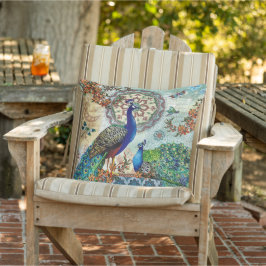 Blauw Groen Veer Pauw Vogel Bloemen Patio Buitenkussen