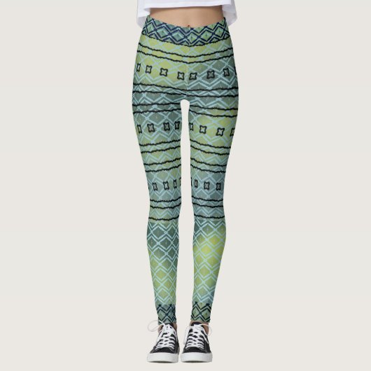Blauw groen verlooppatroon Leggings (Voorkant)