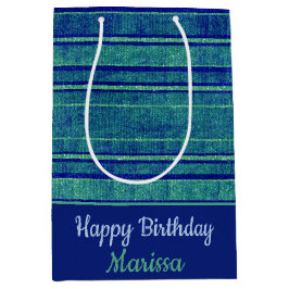  Blauw Groen Verstreken Streepjespatroon Medium Cadeauzakje