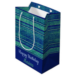  Blauw Groen Verstreken Streepjespatroon Medium Cadeauzakje