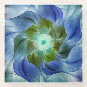 Blauw groen vlam fractal ventilatorglas Onderzette Glazen Onderzetter