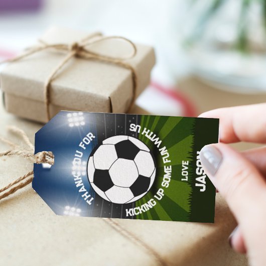 Blauw Groen Voetbal Stadion Sport Thema Verjaardag Cadeaulabel