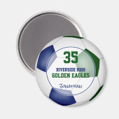 Blauw Groen Voetbal Team Kleuren Atleet Naam Magneet (Voorkant / Achterkant)