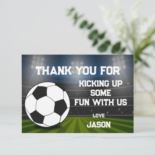 Blauw Groen Voetbalstadion Voetbal Sport Verjaarda Bedankkaart (Staand voorkant)