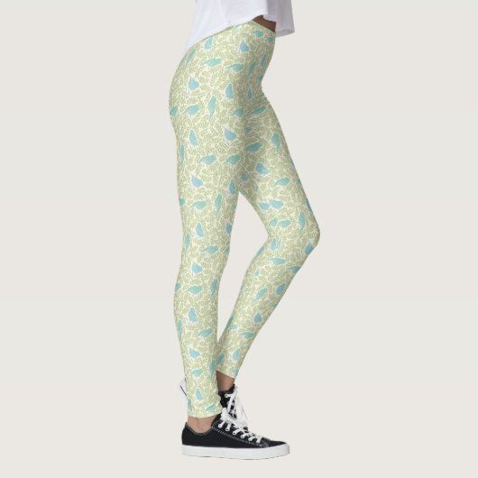 Blauw Groen Vogel Patroon Mijn Vogel kijken Leggings (Rechts)