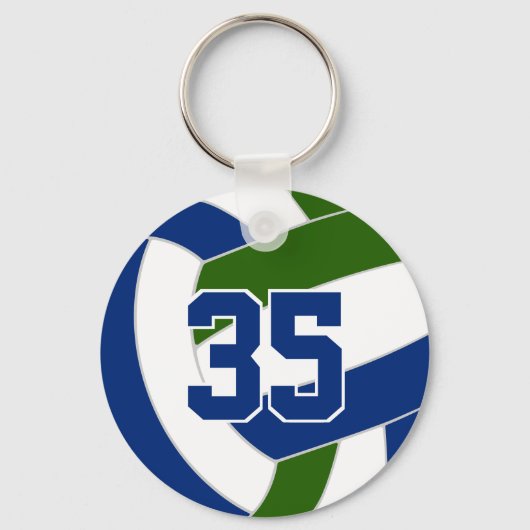 Blauw groen volleybal team kleuren gepersonaliseer sleutelhanger (Voorkant)
