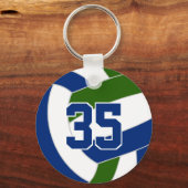 Blauw groen volleybal team kleuren gepersonaliseer sleutelhanger (Voorkant)