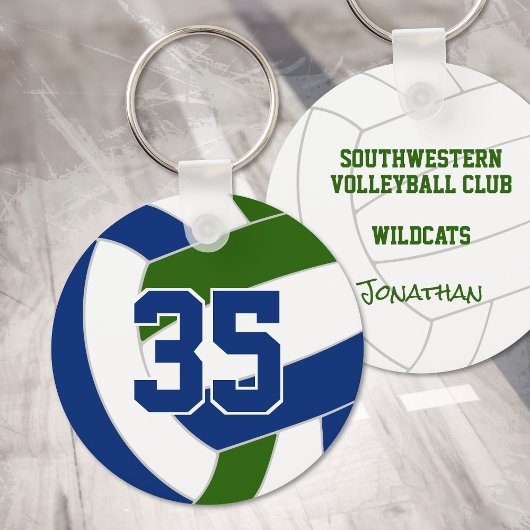 Blauw groen volleybal team kleuren gepersonaliseer sleutelhanger