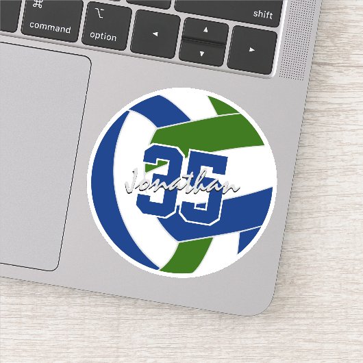 Blauw groen volleybal team kleuren gepersonaliseer sticker (Detail)
