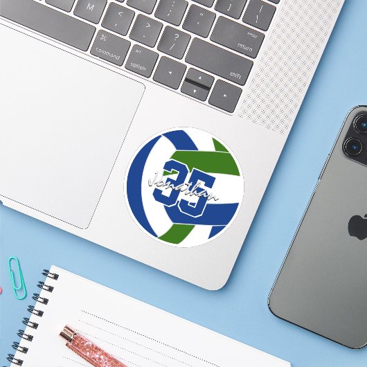 Blauw groen volleybal team kleuren gepersonaliseer sticker (Laptop met iPhone)