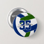 Blauw groen volleybal team kleuren ronde button 5,7 cm (Voorkant /achterkant)