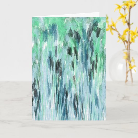 Blauw & Groen Waterverf Abstract - Blank Kaart (Gele Bloem)
