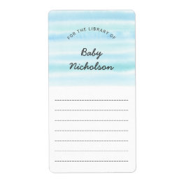 Blauw Groen Waterverf baby shower boekenplaten Etiket