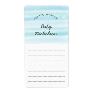 Blauw Groen Waterverf baby shower boekenplaten Etiket