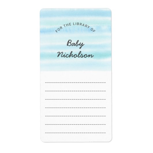 Blauw Groen Waterverf baby shower boekenplaten Etiket (Voorkant)