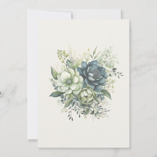 Blauw Groen waterverf bloeit Bruiloft Uitnodiging (Achterkant)