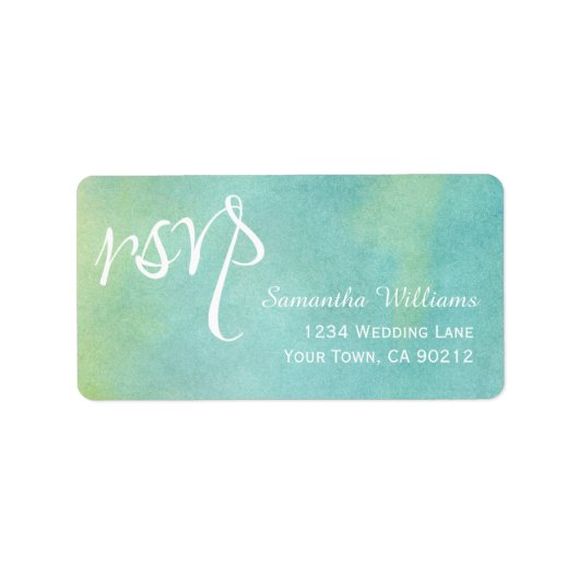 Blauw Groen Waterverf Bruiloft RSVP Labels (Voorkant)