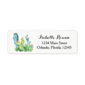Blauw Groen Waterverf Cactus Retouradres Label (Voorkant)