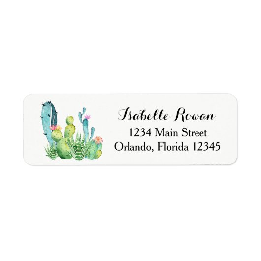 Blauw Groen Waterverf Cactus Retouradres Label (Voorkant)