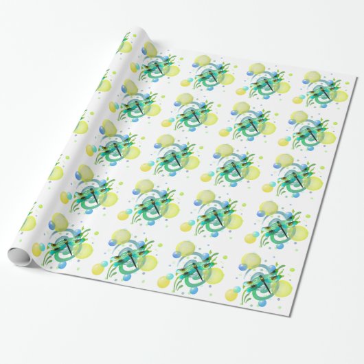 Blauw groen Waterverf Dragonfly-omslagpapier Cadeaupapier (Uitgerold)